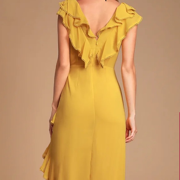 Lulu’s Mustard Yellow Ruffle Dress in EUC - Picture 5 of 9